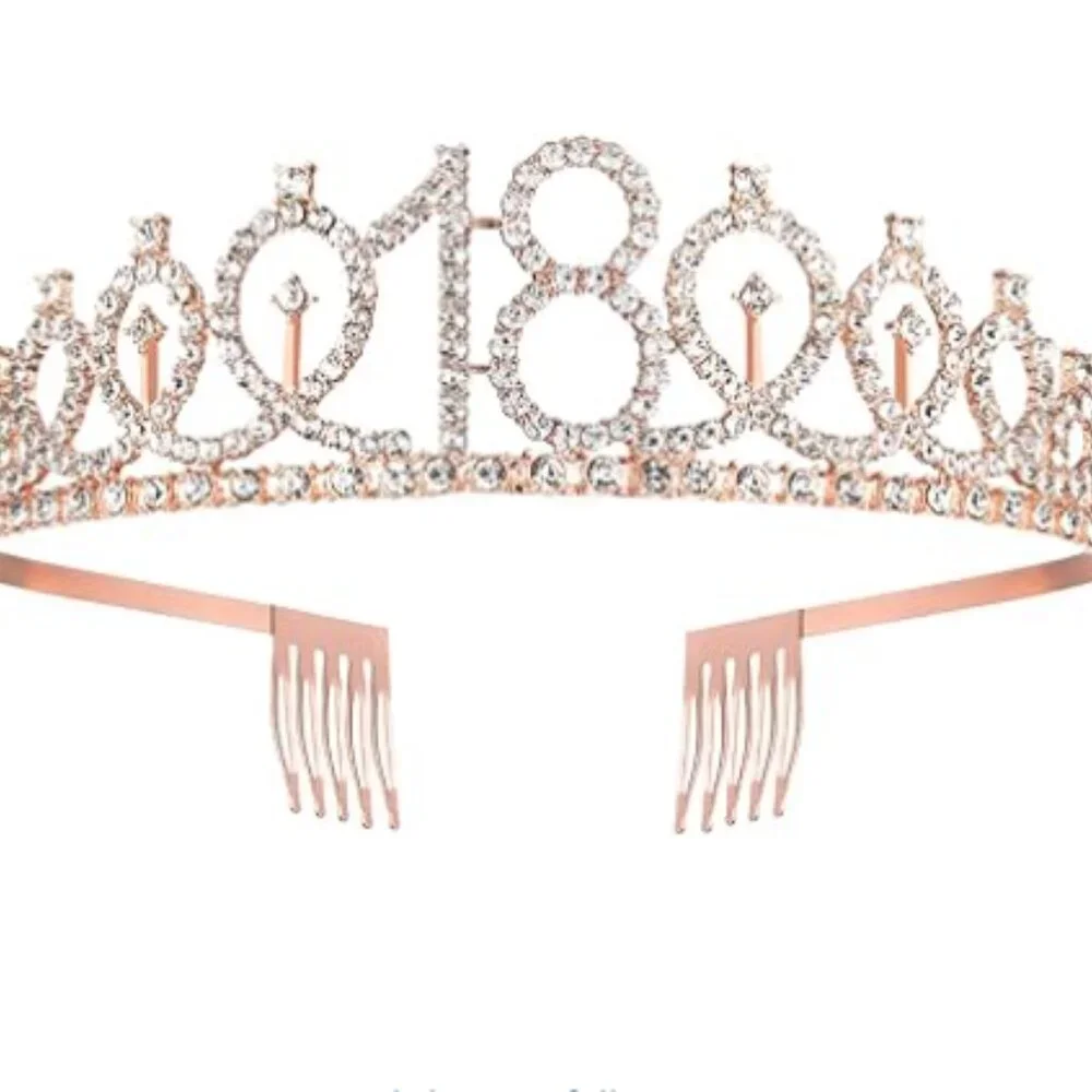Rose Gold Crystal 18th Birthday Party Celebration Photo Prop Tiara with Combs